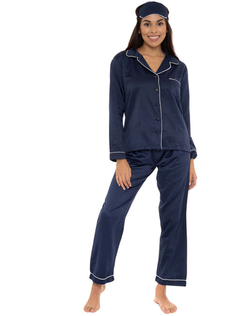 Ladies Satin Pyjamas Set Soft With Scrunchie Eye Mask