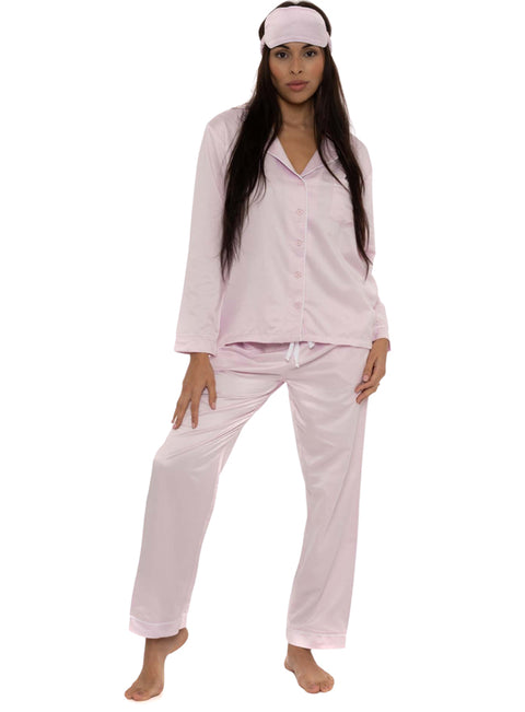 Ladies Satin Pyjamas Set Soft With Scrunchie Eye Mask