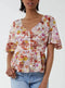 QED London Floral Short Sleeve V Neck Blouse