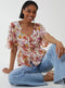 QED London Floral Short Sleeve V Neck Blouse