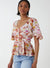 QED London Floral Short Sleeve V Neck Blouse