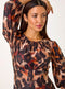 Tan Animal Print Gathered Stretch Midi Dress