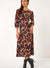 Tan Animal Print Gathered Stretch Midi Dress