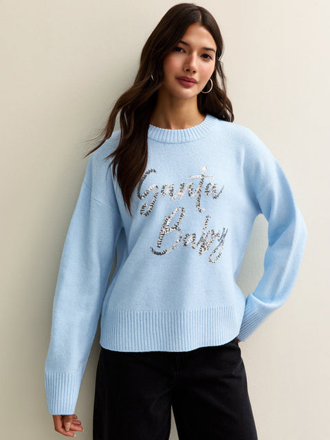 Blue Christmas Sequin Santa Baby Jumper