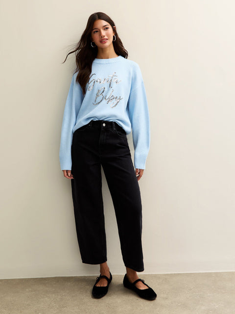 Blue Christmas Sequin Santa Baby Jumper