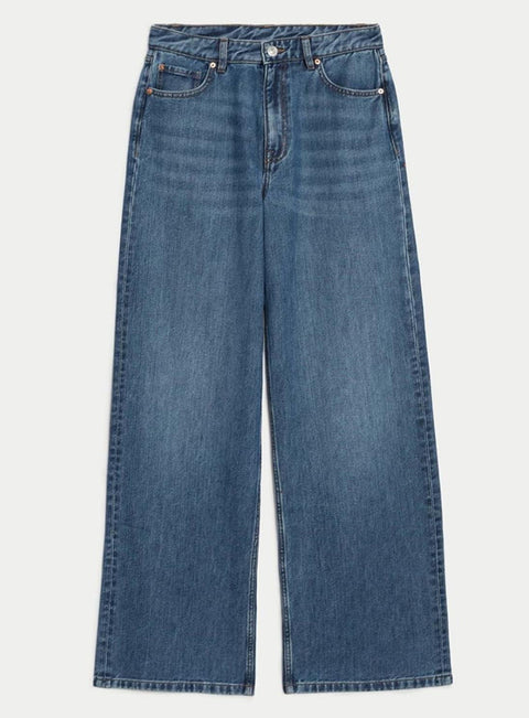 Ladies Slouchy Mid Rise Wide Leg Jeans