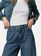 Ladies Slouchy Mid Rise Wide Leg Jeans