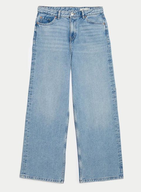 Ladies Slouchy Mid Rise Wide Leg Jeans