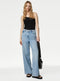 Ladies Slouchy Mid Rise Wide Leg Jeans