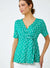 Ex Roman Green Spot Print Side Twist V-Neck Wrap Top