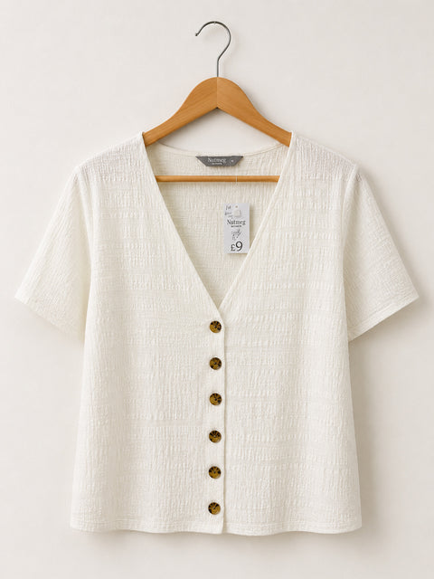 Ladies Button Through Blouse Top Cream & Lemon