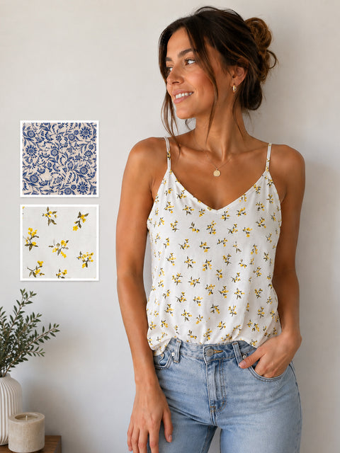Ladies Print Strappy Vest Tops 2 Colours