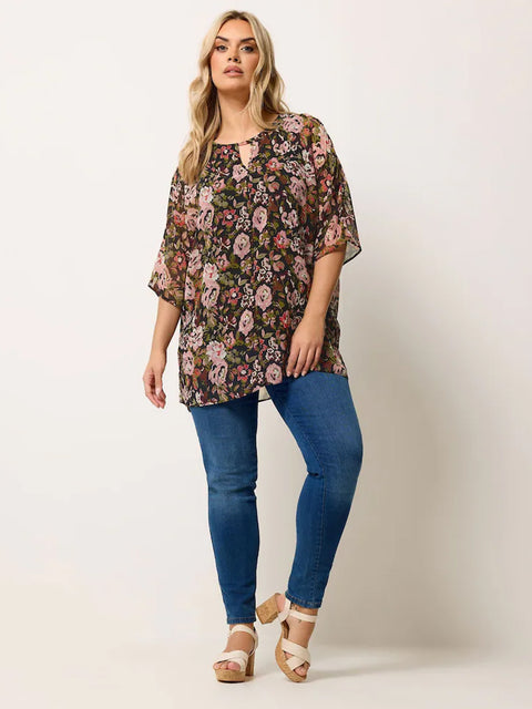 Ladies Curve Black Chrome Keyhole Detail Lined Tunic