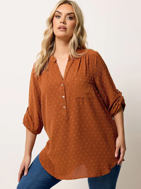 Ladies Curve Orange Dobby Half Placket Shirt