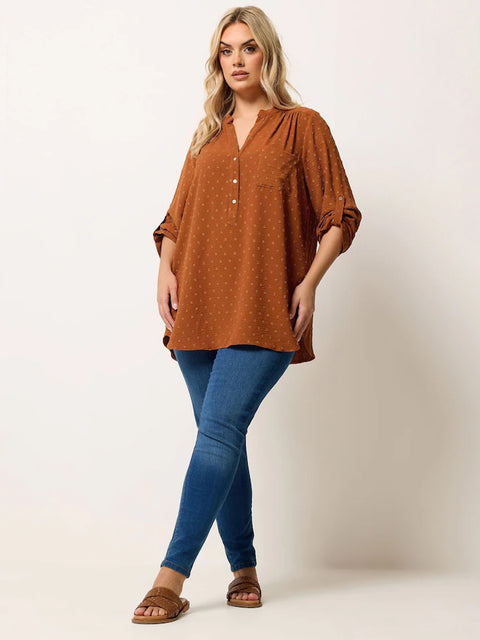 Ladies Curve Orange Dobby Half Placket Shirt