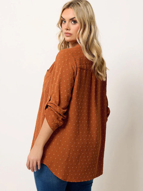 Ladies Curve Orange Dobby Half Placket Shirt