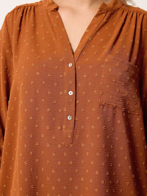Ladies Curve Orange Dobby Half Placket Shirt