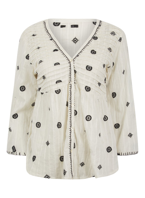 Ladies Ivory Boho Embroidered Detail Blouse