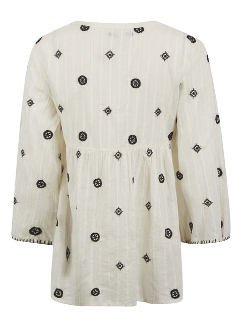 Ladies Ivory Boho Embroidered Detail Blouse