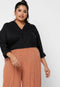 Ex Evans V Neck Linen Overhead Shirt In Black / Yellow