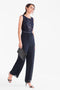 Ex Yessica Navy Blue Sequin Satin Ribbon Trouser Party Jumpsuit