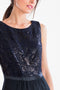 Ex Yessica Navy Blue Sequin Satin Ribbon Trouser Party Jumpsuit