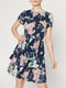 Short Sleeve Multicoloured Blossom Print Floral Tiered Dress
