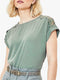 Crochet Sleeve T-shirt Top in Green And Navy