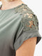Crochet Sleeve T-shirt Top in Green And Navy