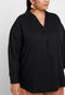 Ex Evans V Neck Linen Overhead Shirt In Black / Yellow