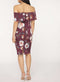 Ex Dorothy Perkins Petite Wine Floral Print Bardot Pencil Dress