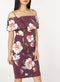 Ex Dorothy Perkins Petite Wine Floral Print Bardot Pencil Dress