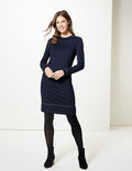Ex Famous Store Collection Spotted Long Sleeve Shift Dress