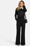 Long Sleeve Pearl Detail Sweater Jumper In Black & Silver