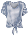 Ladies Tie Knot V-Neck Front Linen Look Top Blouse