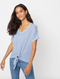 Ladies Tie Knot V-Neck Front Linen Look Top Blouse