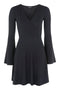 Ex Topshop Black Trumpet Sleeve Ribbed Jersey Wrap Dress