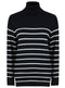 Ladies Stripe Fine-knit Polo-Neck Jumper Knitwear Grey Black