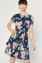 Short Sleeve Multicoloured Blossom Print Floral Tiered Dress