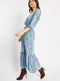 Ladies Floral Print Gathered Waist Maxi Puff Sleeve Dress