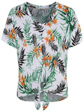 Ladies Tie Knot V-Neck Front Linen Look Top Blouse