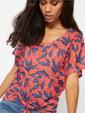 Ladies Tie Knot V-Neck Front Linen Look Top Blouse