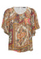 Ex M&CO Abstract Patchwork Gold Fleck Paisley Top Blouse
