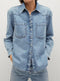 Ex Mango Ladies Cotton Blue Pocket Detail Denim Shirt