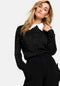 Long Sleeve Pearl Detail Sweater Jumper In Black & Silver