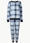 Ex Famous Store Cotton Rich Checked Long Sleeve Pyjama Set