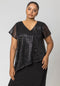Ladies Black Curve Asymmetric Shimmer Overlay Dress