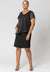 Ladies Black Curve Asymmetric Shimmer Overlay Dress