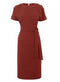 Ex Warehouse Rust Tie Waist Textured Crinkle Dress