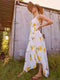 Ex Warehouse Cowl Back Floral Maxi Midi Wrap Dress in Yellow & Ivory